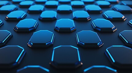 Fototapeta premium Illuminated Blue Hexagonal Pattern on Dark Metallic Background in Modern Studio Setting