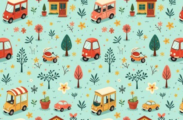 Seamless pattern with outdoor theme illustrations.