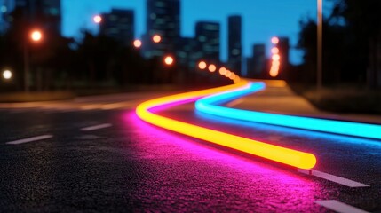 Obraz premium Neon Lights Cityscape Night Road Asphalt Background