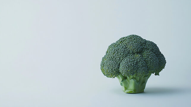 Fresh broccoli head on a plain white background