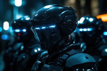 Cybernetic police force, with copy space