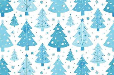 Hand drawn blue xmas tree seamless pattern 