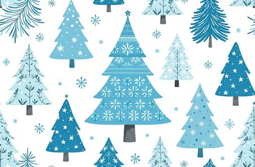 Obraz premium Hand drawn blue xmas tree seamless pattern 
