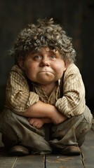 Obraz premium Portrait of a Young Boy with a Pensive Expression