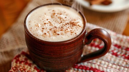 Warm Cup of Coffee with Creamy Foam and Cinnamon Dust