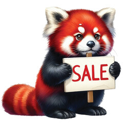 Obraz premium Red panda holding a for sale sign clipart watercolor