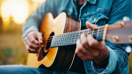 Obraz premium Harmony in the Park: Musician Playing Guitar in Sunlit Serenity