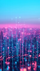 Obraz premium Capture a high-angle view of a futuristic cityscape with towering 5G network structures emitting protective signals