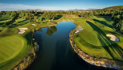 Fototapeta premium Afternoon light creates stunning shadows on the green. 