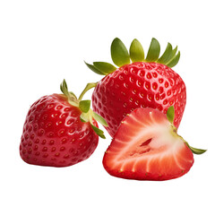 Fresh, ripe strawberries displayed on a clean transparent background highlighting their color and texture