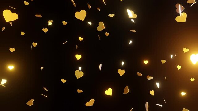 Abstract casino background featuring floating golden Hearts symbols on a dark backdrop. Ideal for casino and online gambling themes. 3D render 4K