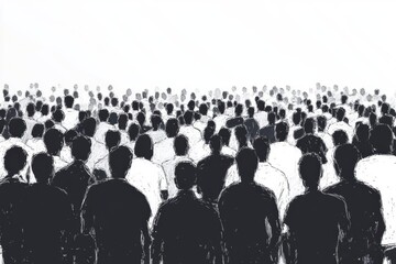 Naklejka premium The Unseen Faces: A Crowd of Silhouettes in Black and White