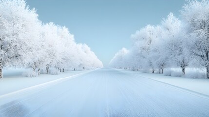 Fototapeta premium Severe Winter Storm With Frost Coating Roads and Trees in Frozen Landscape