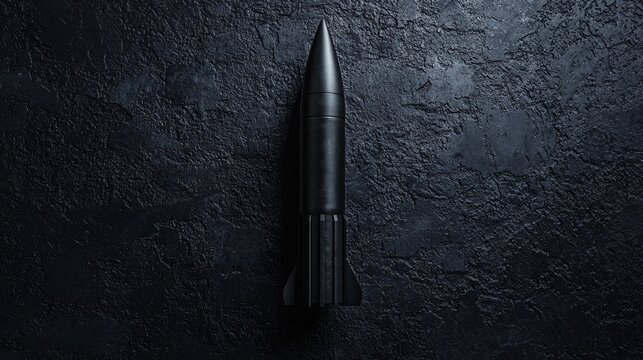 Menacing Dark Metallic Nuclear Warhead Casting Ominous Shadows on Textured Surface in Studio Lighting