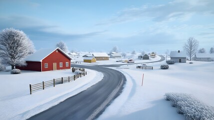 Fototapeta premium Snowstorm Ravaging Rural Town Severe Winter Conditions Felt Throughout the Streets