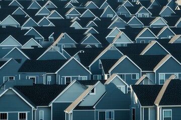 Endless rows of identical housing units, with copy space