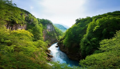 Sunset casts a warm glow over the flowing water.  