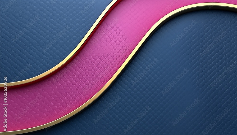 Poster Abstract Background with Swirling Blue and Pink Leather and Gold Trim