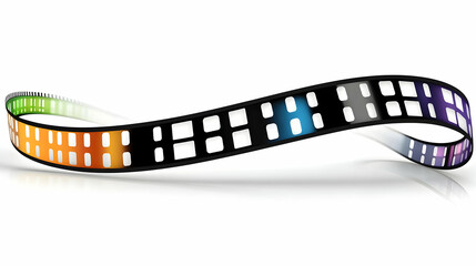 Fototapeta premium A Colorful Film Strip Curved on a White Background, Representing Movie Production and Cinema
