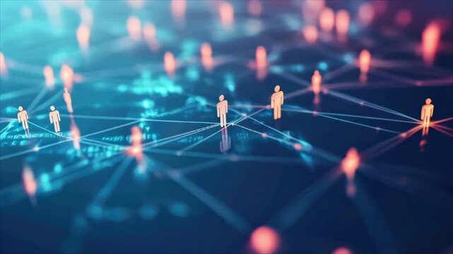 Social media network connection, people icons on dark background. Global internet technology and online data exchange