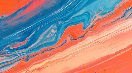 Abstract Swirling Fluid Art in Vibrant Coral, Peach, and Blue Tones