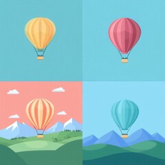 Obraz premium Hot air balloon floating over landscape, with copy space