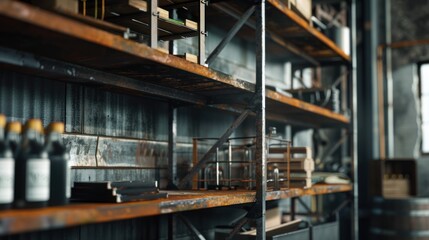 Fototapeta premium Rusted Metal Shelving Unit in a Industrial Setting