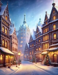 Christmas village in the snow 