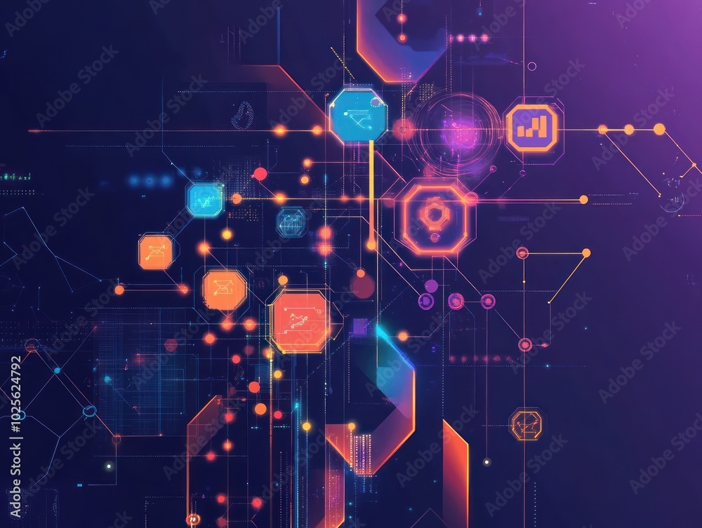 Poster a data science background showcasing key elements of scientific analysis, with machine learning icon