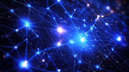 Obraz premium A data network background featuring interconnected nodes and lines of data, representing the flow of information across a global network, with bright, futuristic lighting