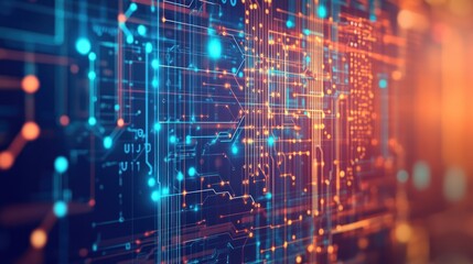 Obraz premium A data processing technology background with lines of code and circuit board designs, emphasizing the computational power behind big data processing