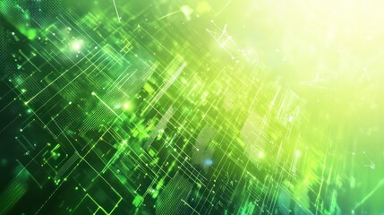 A data technology background for green tech industries, incorporating renewable energy symbols like solar panels and wind turbines, with data flow elements in eco-friendly tones of green and blue