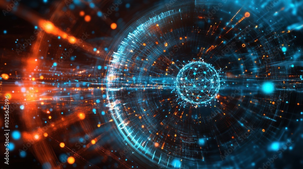 Poster a data technology background with a quantum computing theme, featuring quantum circuits, entangled p