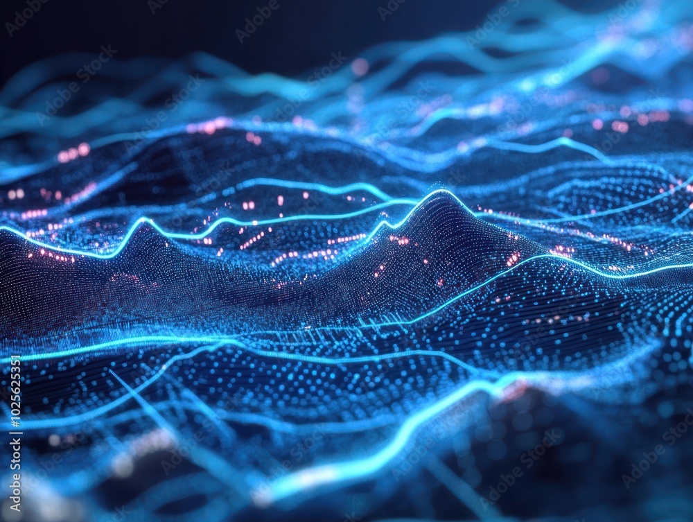 Poster a data technology background with motion graphics, featuring moving lines of data, shifting graphs, 