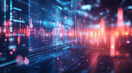 Obraz premium A data technology background with holographic effects, featuring floating data points, holographic charts, and translucent digital elements that create a futuristic, high-tech atmosphere