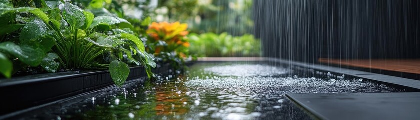 Fototapeta premium A rooftop rainwater garden, capturing water and creating a small ecosystem