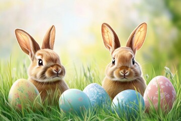 Easter Bunnies with Eggs