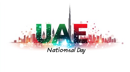 Obraz premium happy National day UAE. vector illustration flag and city. poster, banner.illustration
