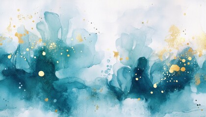 Abstract blue and gold watercolor background.