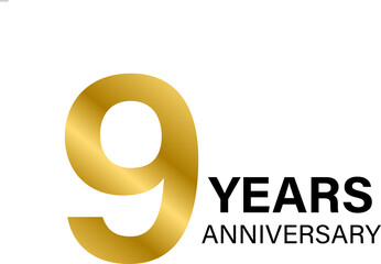 9 years anniversary gold icon for graphic design, logo, website, social media, mobile app, UI illustration