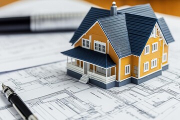 House Model on Architectural Blueprint - Planning and Design for a New Home