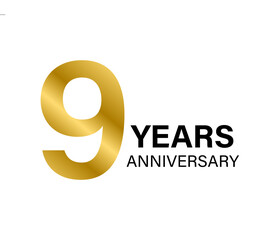 9 years anniversary gold icon vector for graphic design, logo, website, social media, mobile app, UI illustration