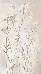Fototapeta premium White Flowers and Greenery on a Beige Background