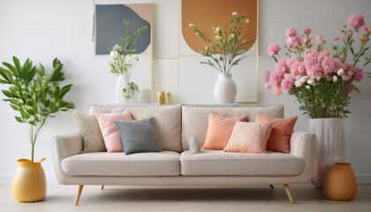  Minimalist vibes subtle sofa styling with bold accents and fresh florals