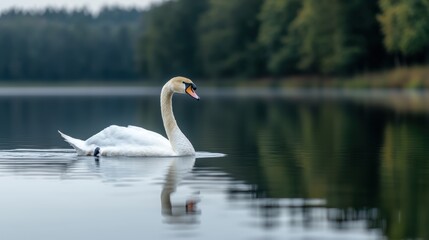 Serene swan floating on tranquil lake