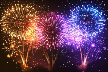 Obraz premium Colorful Fireworks Display in Night Sky