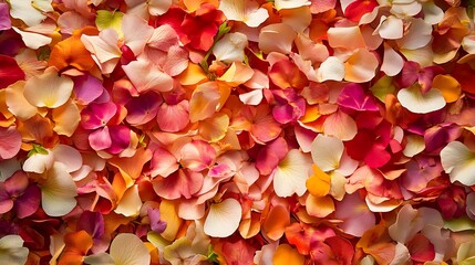 A Close-Up View of Scattered Rose Petals in Vibrant Colors