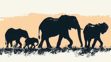 Fototapeta premium Elephants Walking Together Across the African Landscape