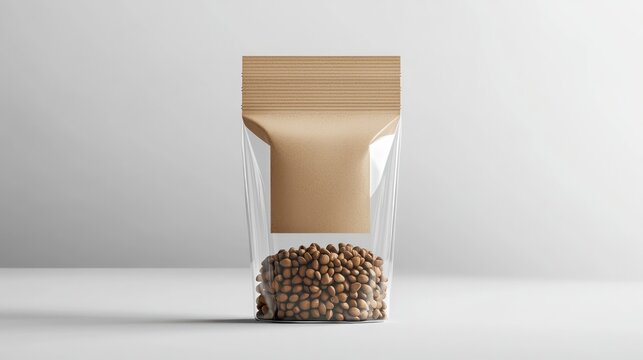 Blank gourmet pumpkin seed packaging with a clear 3D window and customizable areas.