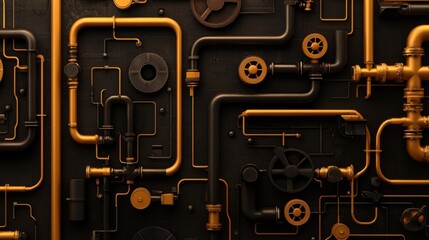 Fototapeta premium Industrial backdrop featuring a combination of steel pipes, valves, and metal surfaces